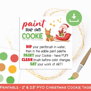 PYO Cookie Kit Tags, PYO Cookie Weihnachten, Santa Rentier Malen Sie Ihre eigene Anleitung und Anfahrt, Malen Sie Ihre eigenen Kekse Weihnachten, PYO tag