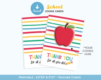 Printable Teacher Cookie Card, TEACHER Appreciation Teacher Thank You Cookie Card, Teacher Cookies, Teacher Apple Pencil Cookie Cards Tags