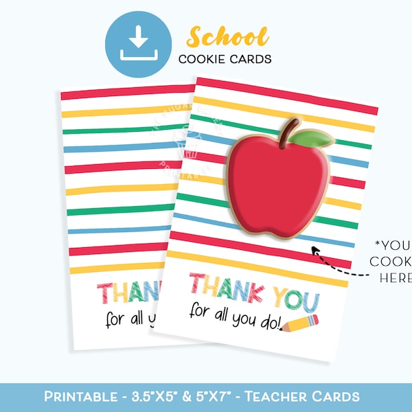 Afdrukbare leraar Cookie Card, LERAAR waardering leraar dank u Cookie Card, leraar Cookies, leraar Apple Pencil Cookie kaarten Tags