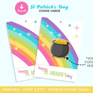 Feliz Día de San Patricio Rainbow COOKIE CARD, Olla de Oro St. Paddys Patricks Day Rainbow Cookie Cards, Etiqueta de tarjeta de galleta de la suerte del Día de San Patricio