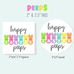 Happy Easter Peeps Tag Printable Easter Treat Tag for Kids Bunny Peeps Gift Tag Cookie Favor Bag Tag for Classroom Friends Students Gifts