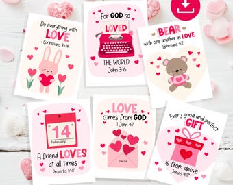 Bible Verse Valentine Cards for Kids, Christian Valentines Printable Valentines Day Love Scripture Cards Christian Classroom Love Note card