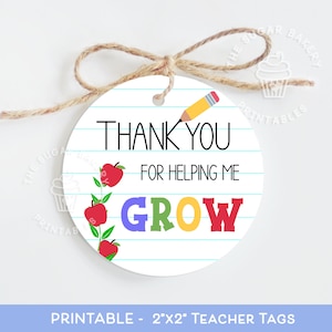 Étiquettes d'appréciation de l'enseignant, merci de m'avoir aidé à faire pousser des étiquettes d'enseignant, MERCI étiquettes imprimables de l'enseignant, étiquette cadeau APPRÉCIATION de l'enseignant pomme