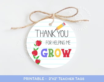Teacher Appreciation Tags, Thank You for helping me grow Teacher tags, THANK YOU Teacher Printable tags, Teacher APPRECIATION gift tag apple