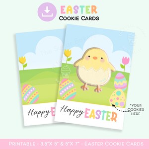 Carte à biscuits Joyeuses Pâques, lapins et poussins, cartes à biscuits imprimables 3,5 x 5 po et 5 x 7 po., cartes à biscuits imprimables poussins de lapin de Pâques