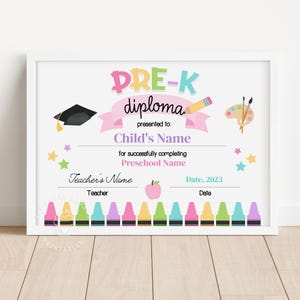 Bearbeitbares Pre-K-Diplom, Pre-K-Abschluss-Diplom, PRE-K-Abschluss-Zertifikat, Pre-K-Abschluss, PreK-Schulabschluss-Diplom PASTEL