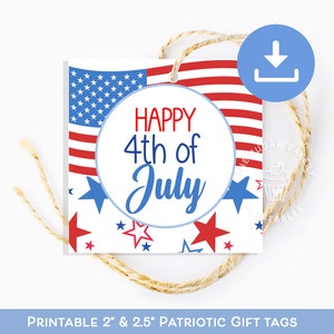 Étiquette à biscuits imprimable Happy 4 juillet, drapeau américain patriotique de jour de l'indépendance Tag Summer Cookie Cupcake Topper Tag, étiquette de fête du 4 juillet