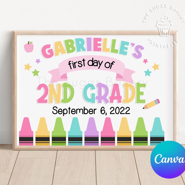 Editable First Day of 2nd grade Sign, 1st day of 2nd grade School PRINTABLE, Back to School 2nd Grade Chalkboard, Second Grade Sign CRAY103