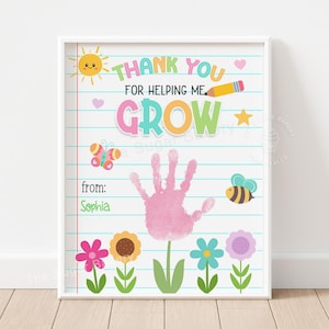 Cadeau d'artisanat d'empreinte de main d'enseignant à imprimer Merci de m'avoir aidé à grandir.