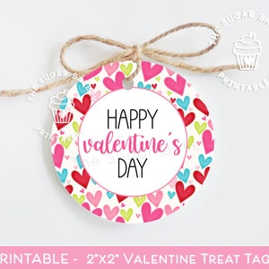 Etiquetas de galletas de feliz día de San Valentín, etiquetas de San Valentín REDONDAS de 2"x2", etiquetas de regalo de San Valentín, etiquetas de corazón de colores, etiquetas de galletas imprimibles San Valentín