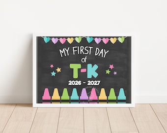First Day of TK Sign Printable Transitional Kindergarten First Day School Poster Colorful Rainbow Back to School Sign Girl Download CRAY103