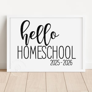 First day of HOMESCHOOL Sign printable Hello Homeschool sign B&W Modern Script Homeschool SIGN Printable Back to school Sign Digital BW101