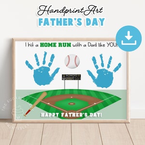 Arte con huellas de manos para el Día del Padre, Manualidad con huellas de manos de béisbol, Manualidad con actividades para el Día del Padre, Arte con huellas de manos de béisbol imprimible, Regalo para papá de niños