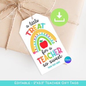 Süßer Leckerbissen-Lehrer-Tag, EDITIERBARE Lehrer Wertschätzung Tags, Ende des Jahres Lehrer Dankeschön Geschenk, Lehrer Tags, Dankeschön Geschenk für Lehrer