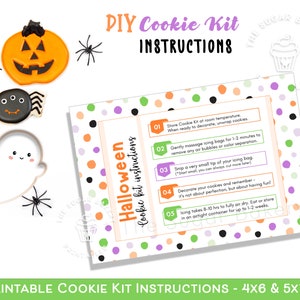 Instructions imprimables du kit de biscuits DIY d'HALLOWEEN, 4 x 6" 5 x 7" inclus Instructions du kit de biscuits d'Halloween, téléchargez votre propre carte de cookies