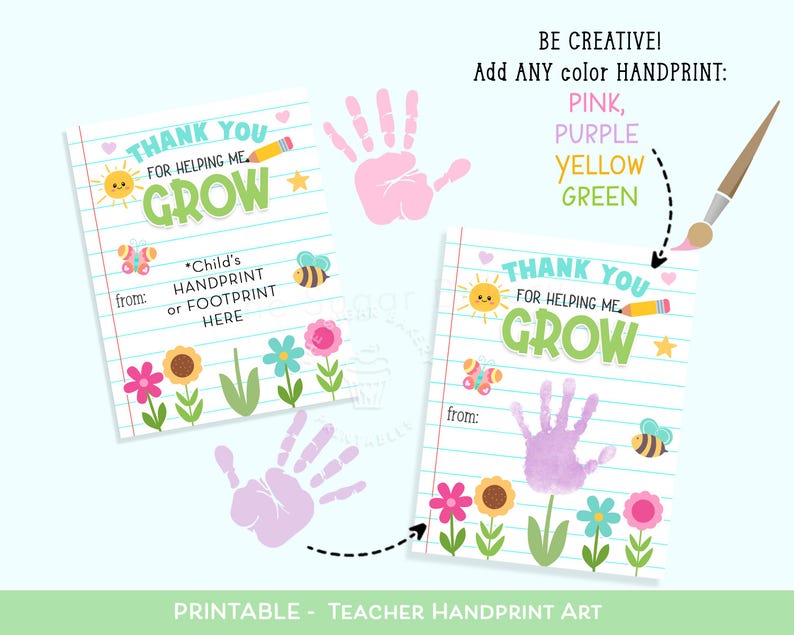 Teacher Handprint Craft Gift Printable Thank You Helping Me GROW ...