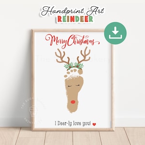 Weihnachten Rentier Fußabdruck Kunst Printable Fußabdruck Handabdruck Basteln Reindeer Vorschule DIY Handwerk Frohe Weihnachten Handabdruck Andenken Geschenk