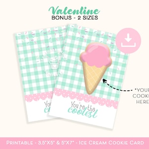 Du bist die coolste Eis Kekskarten, Mini 3,5 x 5 und 5 x 7 Kekskarte, Valentinstag Kekskarte Druckbar, Valentinstag Kekskarte
