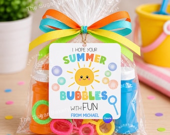 Bubble Gift Tag Printable, Summer Favor Tag, End of School Bubble Tag, I Hope Your Summer Bubbles With Fun, Teacher Student Gift Tag boy