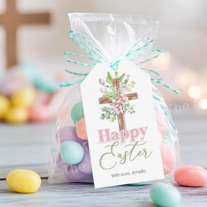 Felice TAG cristiano di PASQUA, Lui è risorto, tag delle benedizioni pasquali, tag con croce floreale stampabile, tag di Pasqua, tag regalo per l'insegnante della scuola domenicale