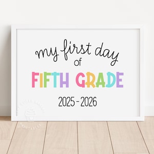Back to School Sign, First Day of 5th GRADE Sign, 5th Grade Printable sign, 1st day of fifth grade sign, Rainbow girl Printable Sign CRAY101