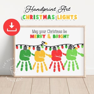 Handprint Christmas Lights, Merry and Bright Christmas Lights craft, Printable Christmas Handprint Art, Preschool activities Handprint art