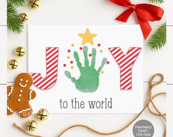 JOY Christmas Tree Handprint Art, Preschool Handprint Art Craft, Handprint Footprint Christmas Keepsake Gift, Printable Christmas Art craft