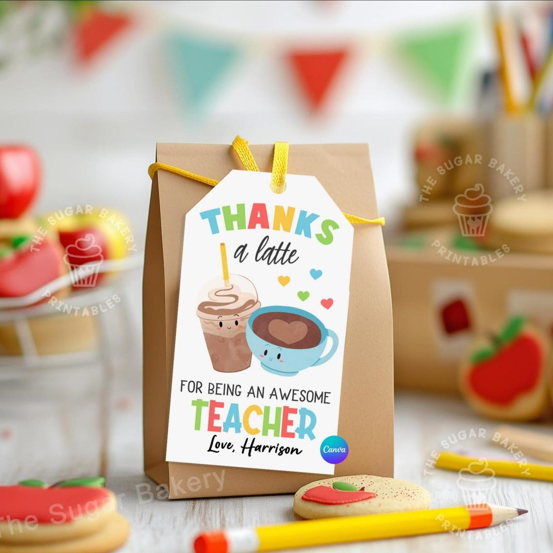 Teacher Appreciation TAG, Thanks a LATTE Gift Tag EDITABLE, End of Year ...
