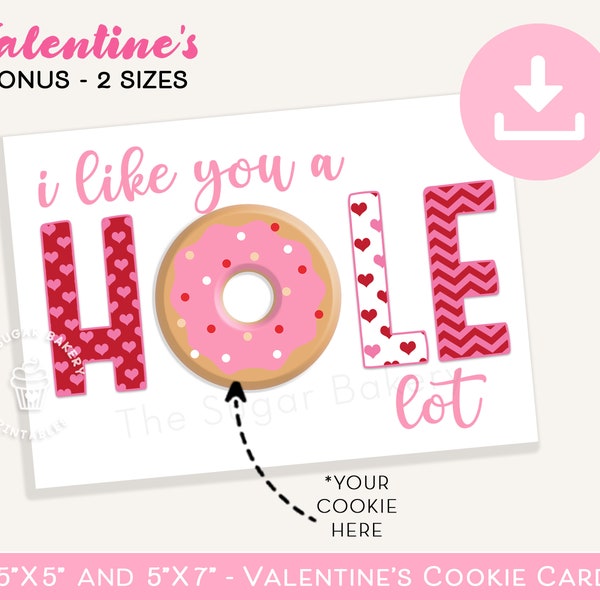 I LIKE You a HOLE lot Donut Cookie Card, Valentine's Day Cookie Card, Donut cookie card, Mini 5x7 Valentine Cookie Cards, Valentine Cookies