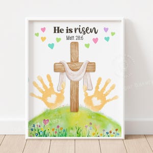 Easter Handprint Art Christian Resurrection Cross Sunday School Craft Jesus Craft for Kids Toddler Sunday School Craft HE IS RISEN wall art