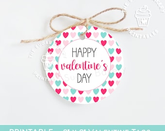 Happy Valentine's Day Cookie Tags, 2"x2" ROUND Valentine Tags, Valentine heart tags, Printable Cookie Tags, Valentines tag,  Be my valentine