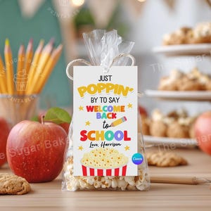 Popcorn Welcome Back to School Gift Tags Printable, Poppin’ School Year Favor Tags, Teacher Appreciation, First Day Classroom Treat Tag Kids