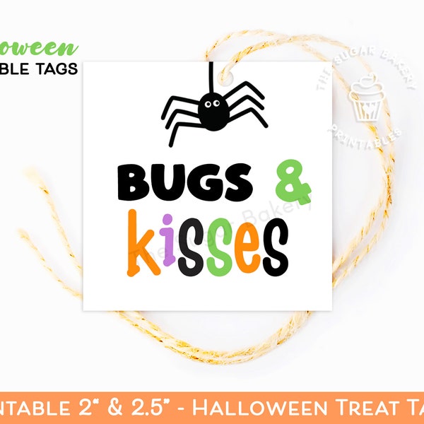 Bugs and Kisses Halloween Printable TAGS, Halloween Treat Tag, Bugs Kisses and Halloween wishes party favor tag, Bugs and Kisses printable