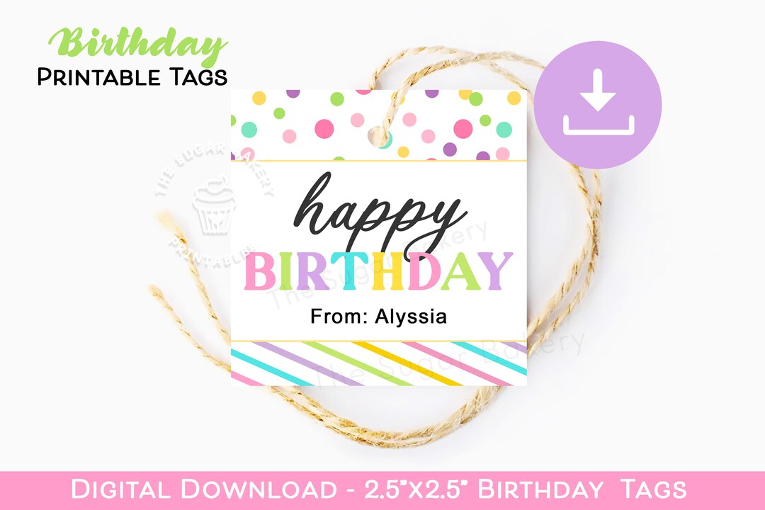 Happy BIRTHDAY Tags, Rainbow Printable Birthday Tags, Birthday COOKIE TAGS, Birthday Tags for ...