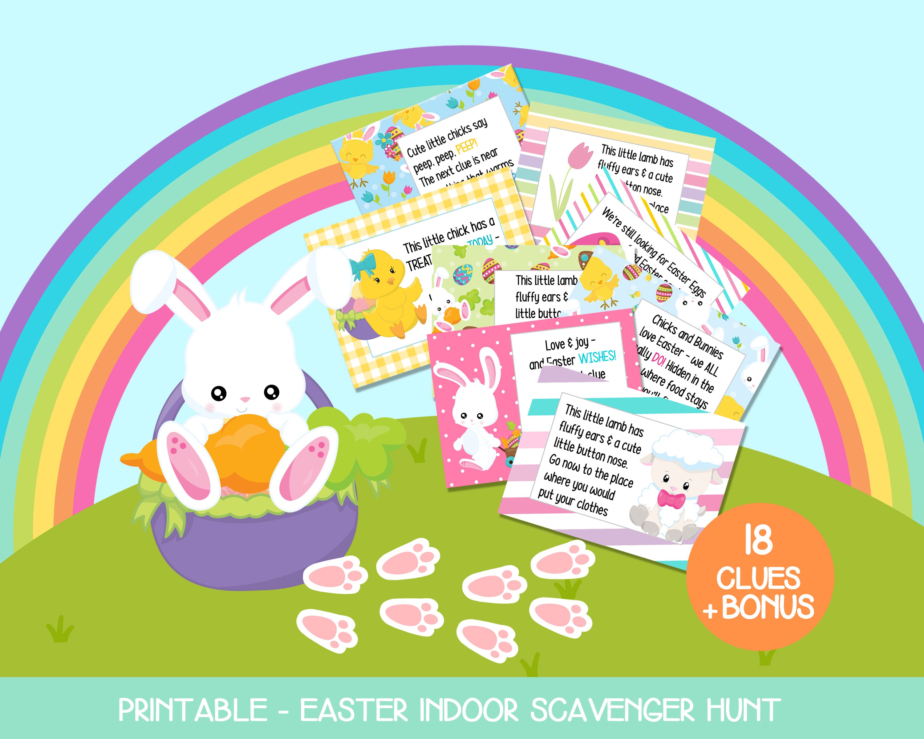 子供向けイースターヒントスカベンジャーハント、印刷可能な屋内