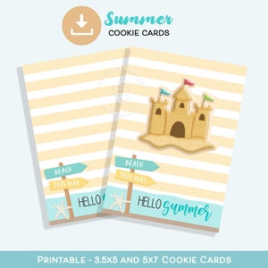 Hallo Sommer MINI COOKIE CARD, Strand Sonnenbrille Seestern Sommer Cookie Karte, 3.5 x 5 und 5 x 7 Beach End of Year Lehrer Kekse, druckbare Karte