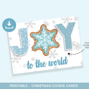 Tarjeta de galleta navideña JOY to the World, tarjeta de galleta de copo de nieve, tarjeta de galleta de muñeco de nieve, tarjeta de galleta mini y de 5 x 7 para imprimir, tarjeta de galleta navideña