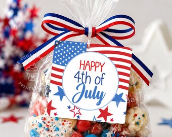 Happy 4th of July Gift Tag Printable Patriotic Favor Tag July 4 Treat Bag Tag Red White Blue Party Favor BBQ Favor Instant Download