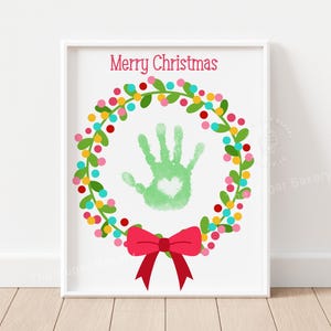 Christmas Handprint Craft Baby Wreath First Christmas Handprint Art toddlers kids Christmas Gift Handprint Keepsake Printable Art footprint