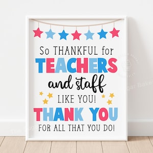 Lehrer Wertschätzung Zeichen Printable Rot Weiß Blau USA Personal Wertschätzung Zeichen Schulpersonal Danke Leckereien Donuts Kaffee Lounge PTA PTO