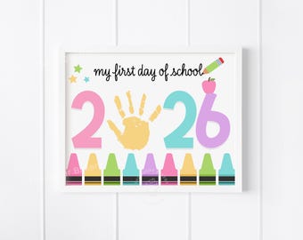 School Handprint Art Craft, First Day of School 2026, Pastel Preschool PreK Daycare Kindergarten craft, Handprint Art Activity Toddler Kids