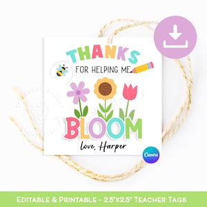 Merci de m'avoir aidé à fleurir, étiquette de remerciement pour enseignant, étiquette-cadeau plante fleur, cadeau de fin d'année pour enseignant, cadeau de remerciement pour enseignant