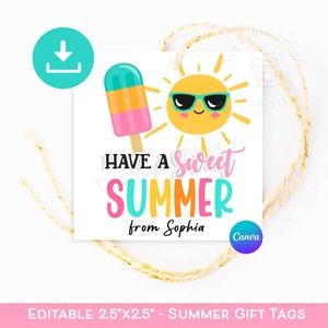 Afdrukbaar label met SWEET SUMMER-tag Afdrukbaar label ijslollyijs Pop Treat-tag Eindejaarscadeau voor studenten van leraar kinderklasfeestje bedankje