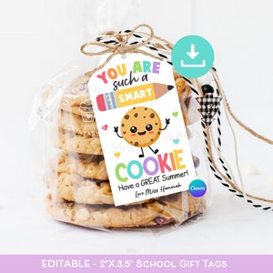 Vous êtes une étiquette SMART COOKIE, une étiquette cadeau de fin d'année pour élève, une étiquette de fin d'année imprimable pour un cookie, une étiquette de cookie intelligente, un cadeau de l'enseignant