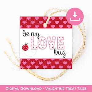 Etichette stampabili per dolcetti di San Valentino per insegnanti, studenti, etichette per bomboniere in classe Tag per biscotti SII IL MIO INNAMORATO Tag per coccinelle Cuori rosa e rossi per San Valentino