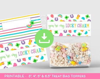 Lucky Charm Treat Bag Topper, St Patricks Day COOKIE Treat BAG TOPPER, St Paddys Printable Bag topper, St Patrick classroom favor treat bag