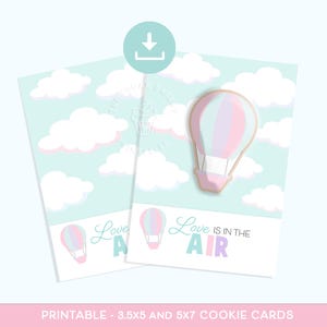 Cartão de biscoito de dia dos namorados para impressão, balão de ar quente, amor está no ar, nuvens, céu, balão, cartão de biscoito, mini e cartão de biscoito de dia dos namorados 5x7