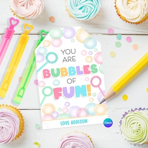 Sie sind BUBBLES of Fun Bearbeitbares Tag Ende des Schuljahres Bubble TAG Printable Letzter Schultag Geschenk Schüler Klassenkameraden Klassenzimmer Sommer