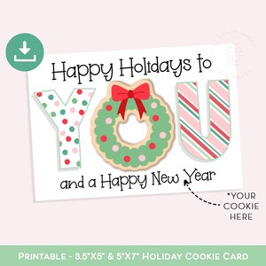 Frohe Feiertage Kranz Cookie Karte, Urlaub Winter Cookie Karte, Candy Cane Cookie Karte, druckbare Mini Cookie Karte, Cookies für SANTA Karte