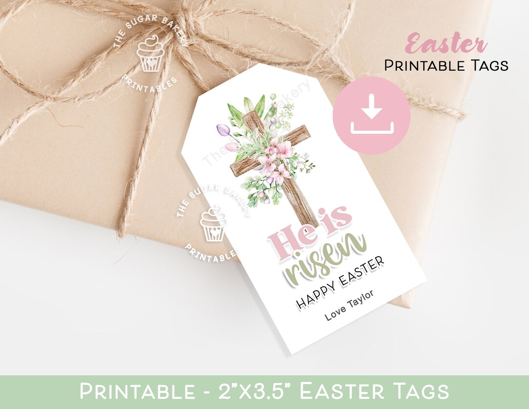 He is Risen EASTER TAG Printable Easter Cookie Tags Floral Etsy